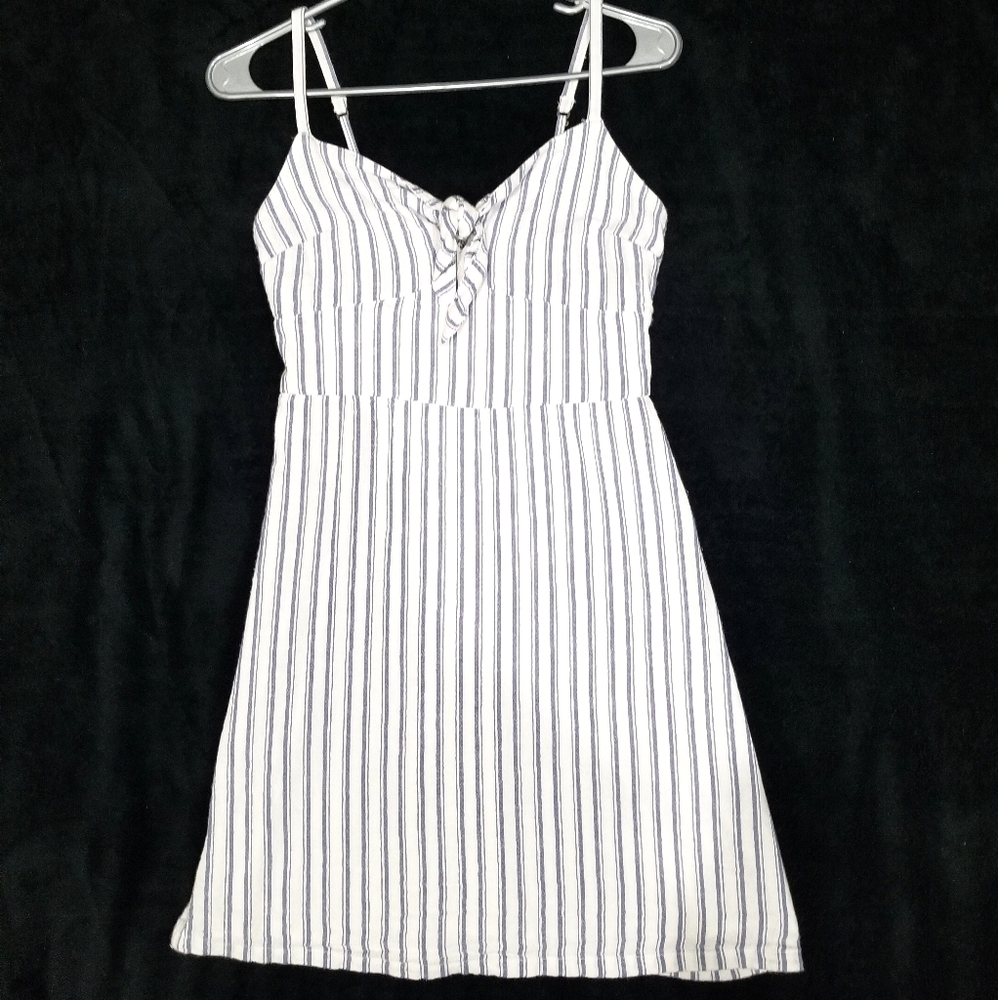 Faded blue and white striped day dress